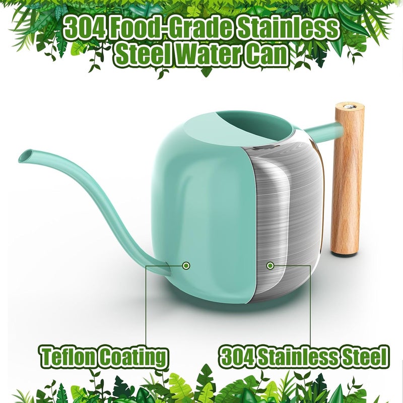 Green Moon Water Can Indoor Plant Mint Green 1.2L/41oz Metal Stainless Steel Water Can Indoor Outdoor with Long Spout for House Plant Bonsai Outdoor Garden Flowers - Image 2